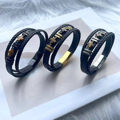Stainless Steel Bracelet Men's Tiger's Eye Bracelet, Cross Bracelet Magnet Buckle Jewelry
