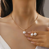 Pearl Pendant Necklace Earrings Set