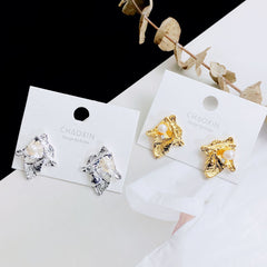 Irregular geometric natural pearl stud earrings s925 silver needle earrings for women