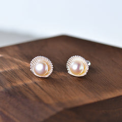 Natural freshwater pearl shell stud earrings 2 pairs