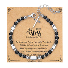 Turquoise Bracelet Adjustable Stainless Steel Square Silver Bead Cross Pendant Powder Crystal Blue Turquoise Cross Chain Bracelet