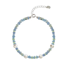 Collar de perlas de agua dulce naturales S925 para mujer, collar de plata esterlina con cuentas de colores de verano