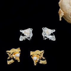 Irregular geometric natural pearl stud earrings s925 silver needle earrings for women