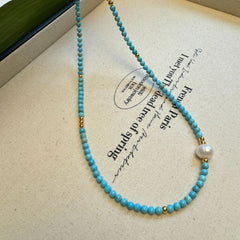 Collar de perlas de turquesa natural para mujer, cadena para el cuello.