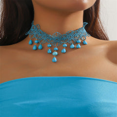 Collar con borlas de cristal blanco y negro, cadena para el cuello, cadena corporal para mujer, cadena sexy de encaje para el muslo