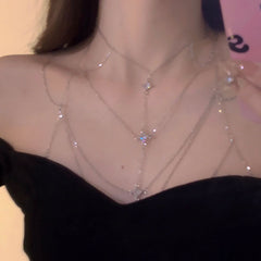 Multi-layer zircon necklace body chain collarbone chain