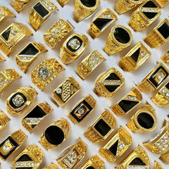 Gold Rhinestone Alloy Gold Plated Men's Ring