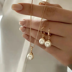 Pearl Pendant Necklace Earrings Set