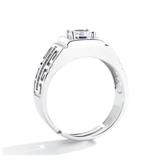 925 Silver Men's Ring Opening Adjustable Simulated Diamond Ring