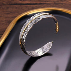 2 Pieces Vintage Men's Alloy Design Feather Bracelet Opening Adjustable Size
