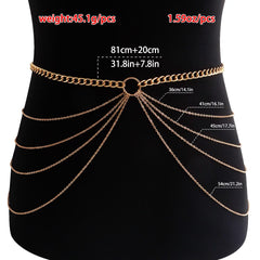 Multi-layer geometric waist chain for women