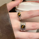 Tiger's eye stone opening adjustable ring female index finger ring