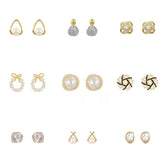 1 Pair Sweet IG Style Geometric Heart Shape Butterfly Inlay Alloy Rhinestones Pearl Drop Earrings Ear Studs