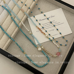 Collar de perlas de agua dulce color turquesa natural azul