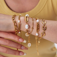 Titanium Steel 18K Gold Plated Bracelet Natural Freshwater Pearl Jewelry