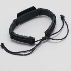 Pulsera de cuero punk para hombre, pulsera con cabeza de lobo negra, pulsera tejida multicapa con cuerda de cuero.