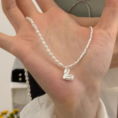 Collar Love de plata de ley 925 con cadena de clavícula de perla natural