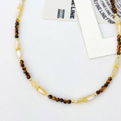 Natural Tiger's Eye Stone White Shell Millet Pearl Necklace Clavicle Chain