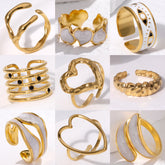 304 Stainless Steel 18K Gold Plated Retro Plating Geometric Leaf Heart Shape Open Rings