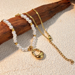 Stainless Steel Pearl Shell Necklace Beaded Clavicle Chain Titanium Steel