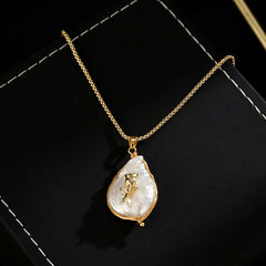 Baroque freshwater pearl necklace rose embellished brass silk necklace women