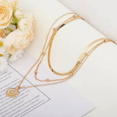 Stacked alloy lotus pendant necklace multi-layer neck chain