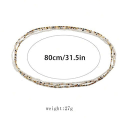 Conjunto de cadena para la cintura con cuentas de arroz de tres colores variados, versátil y a la moda, para mujer.