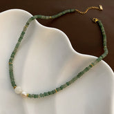 Collar de perlas de agua dulce de piedra natural verde para mujer, cadena de clavícula con cuentas hecha a mano