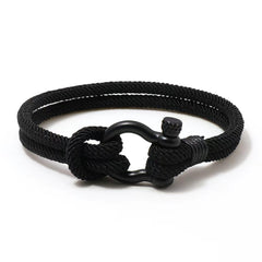 Milan Rope Handwoven Bracelet, Stainless Steel Horseshoe Bracelet, Men's Black Horseshoe Bracelet