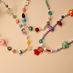 Collar de cuentas de piedra natural de colores, collar de flores de viento divertidas, collar de perlas