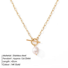 Baroque Freshwater Pearl Necklace Stainless Steel Necklace Square Chain