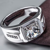 Men's Ring Simulated Diamond Ring 925 Platinum Plated Moissanite Ring