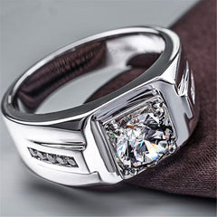 Men's Ring Simulated Diamond Ring 925 Platinum Plated Moissanite Ring