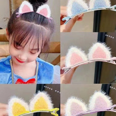Plush cat hairpin female cat ears small clip headdress children cute Internet celebrity fluffy hairpin top clip duck bill clip