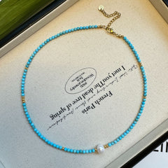 Collar de perlas de turquesa natural para mujer, cadena para el cuello.