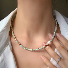 Collar de conchas naturales, pulsera de cuentas de colores, cadena de piedras naturales