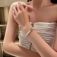 Collar de perlas CD para mujer, cadena para el cuello, cadena para clavícula, 2 piezas