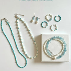 Collar de perlas de piedra natural azul para mujer con cadena de clavícula con cuentas