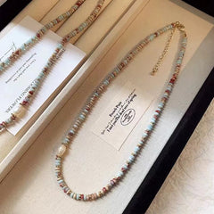 Collar de conchas naturales, pulsera de cuentas de colores, cadena de piedras naturales