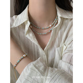 Collar de perlas de piedra con cuentas de color natural para mujer