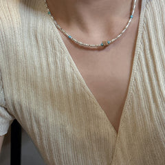 S925 Sterling Silver Green Pine Rice Bead Necklace Clavicle Chain