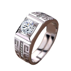 925 Silver Men's Ring Opening Adjustable Simulated Diamond Ring