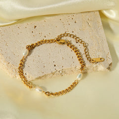 Titanium Steel 18K Gold Plated Bracelet Natural Freshwater Pearl Jewelry