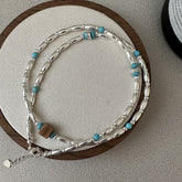 S925 Sterling Silver Green Pine Rice Bead Necklace Clavicle Chain