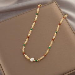 Natural stone freshwater pearl necklace beaded collarbone chain
