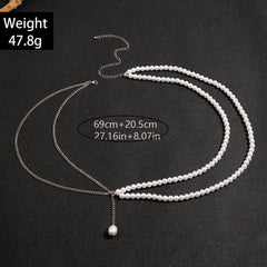 Cadena de cintura de perlas multicapa de moda, versátil, con cuentas, para mujer