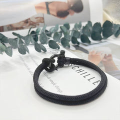 Milan Rope Handwoven Bracelet, Stainless Steel Horseshoe Bracelet, Men's Black Horseshoe Bracelet