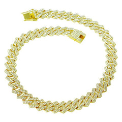 Collar de hip hop para hombre, cadena cubana de aleación de 15 mm con rombos de diamantes, doble fila, estilo hip hop