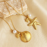 Stainless Steel Starfish Shell Gold Plated Clavicle Chain Pendant Pearl Jewelry
