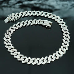 Collar de hip hop para hombre, cadena cubana de aleación de 15 mm con rombos de diamantes, doble fila, estilo hip hop